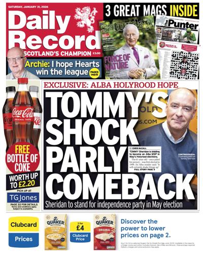 Daily Record Newspaper Front Page (UK) for 31 January 2026