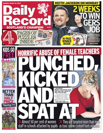 Daily Record Newspaper Front Page (UK) for 31 March 2025