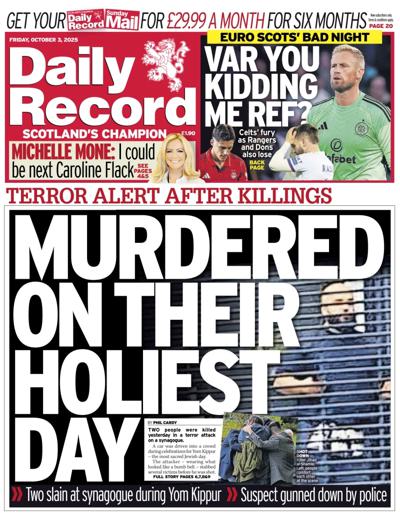 Daily Record Newspaper Front Page (UK) for 3 October 2025