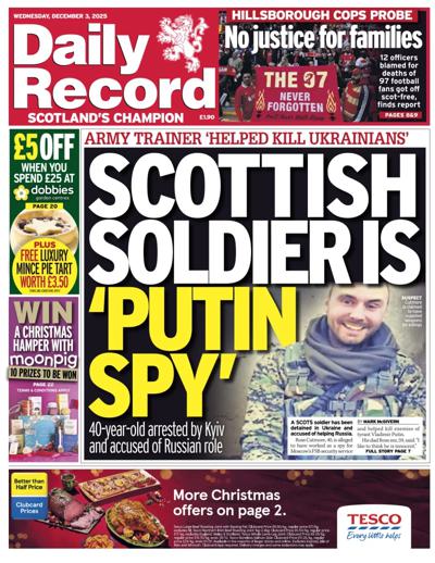 Daily Record Newspaper Front Page (UK) for 3 December 2025
