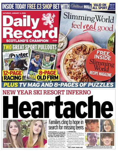 Daily Record Newspaper Front Page (UK) for 3 January 2026