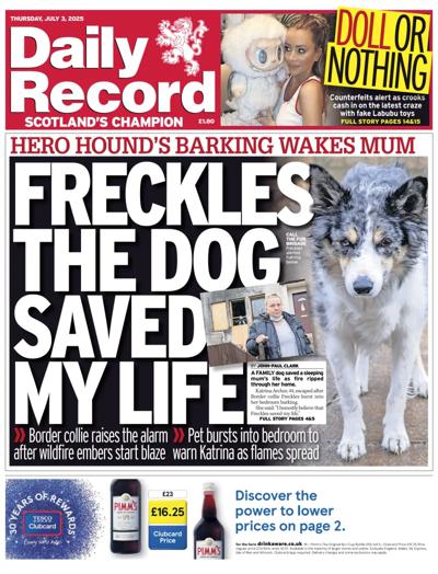 Daily Record Newspaper Front Page (UK) for 3 July 2025