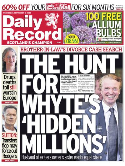 Daily Record Newspaper Front Page (UK) for 3 September 2025