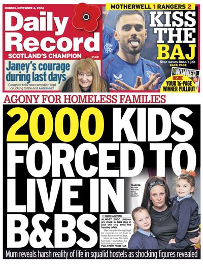 Daily Record Newspaper Front Page (UK) for 4 November 2024