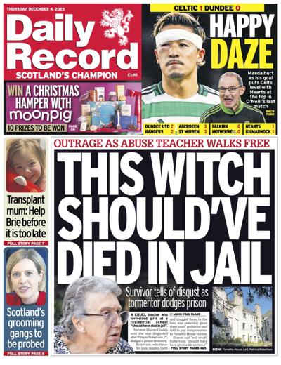 Daily Record Newspaper Front Page (UK) for 4 December 2025