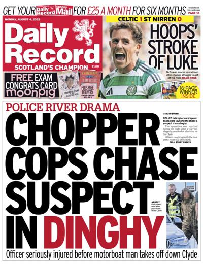 Daily Record Newspaper Front Page (UK) for 4 August 2025