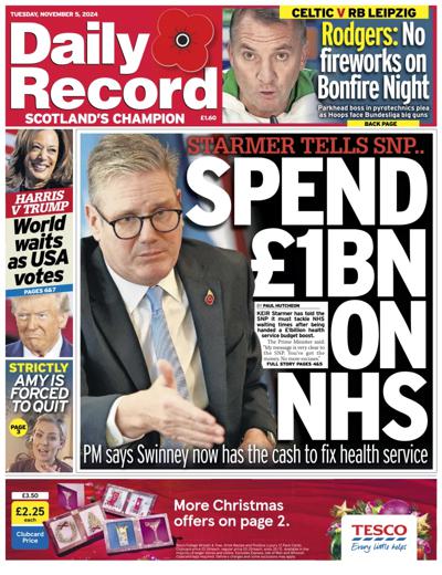 Daily Record Newspaper Front Page (UK) for 5 November 2024