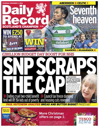 Daily Record Newspaper Front Page (UK) for 5 December 2024