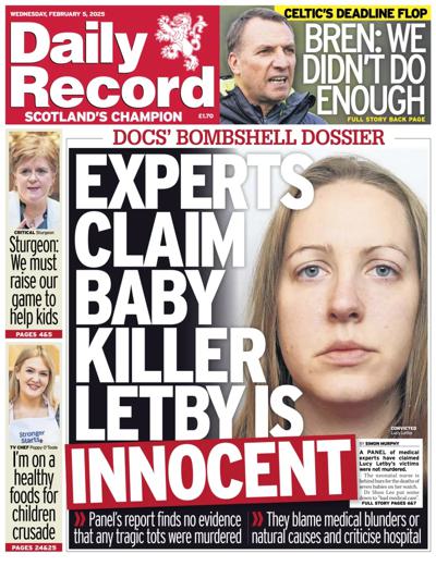 Daily Record Newspaper Front Page (UK) for 5 February 2025