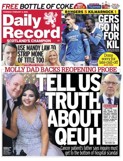 Daily Record Newspaper Front Page (UK) for 5 February 2026