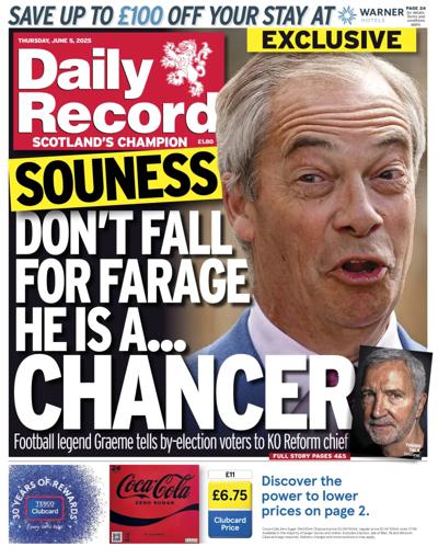 Daily Record Newspaper Front Page (UK) for 5 June 2025