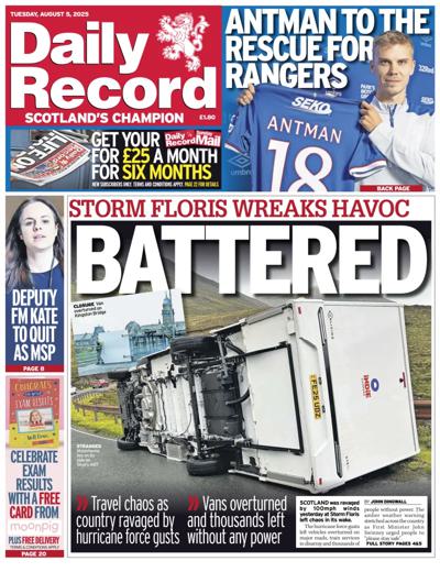 Daily Record Newspaper Front Page (UK) for 5 August 2025
