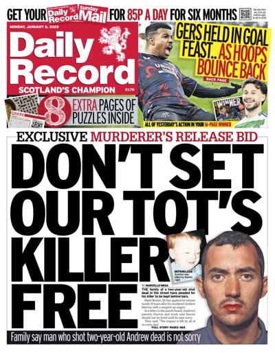 Daily Record Newspaper Front Page (UK) for 6 January 2025