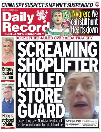Daily Record Newspaper Front Page (UK) for 6 March 2026