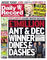 Daily Record front page for 6 September 2025