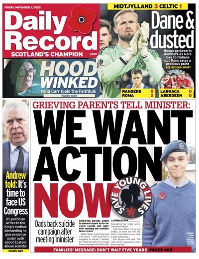 Daily Record Newspaper Front Page (UK) for 7 November 2025