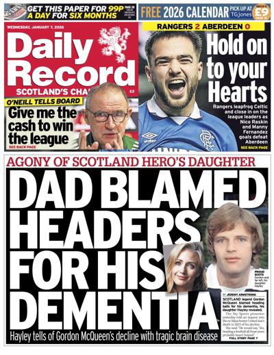 Daily Record Newspaper Front Page (UK) for 7 January 2026