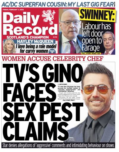 Daily Record Newspaper Front Page (UK) for 7 February 2025