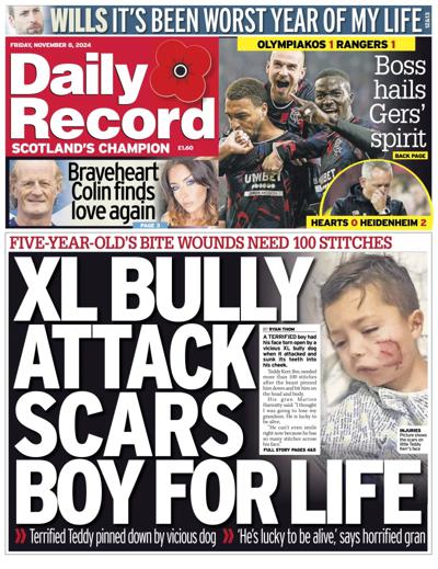 Daily Record Newspaper Front Page (UK) for 8 November 2024