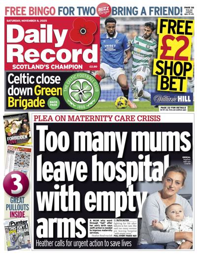 Daily Record Newspaper Front Page (UK) for 8 November 2025