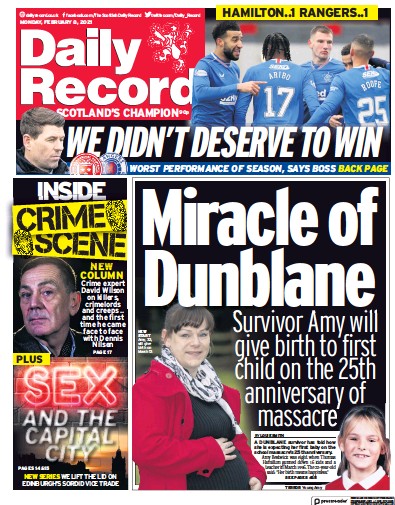 Daily Record Newspaper Front Page (UK) for 8 February 2021