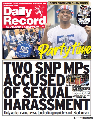 Daily Record Newspaper Front Page (UK) for 8 March 2021