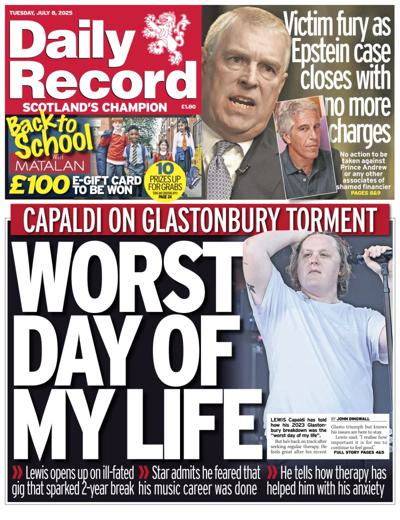 Daily Record Newspaper Front Page (UK) for 8 July 2025