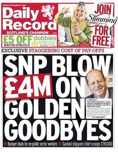 Daily Record Newspaper Front Page (UK) for 8 September 2025