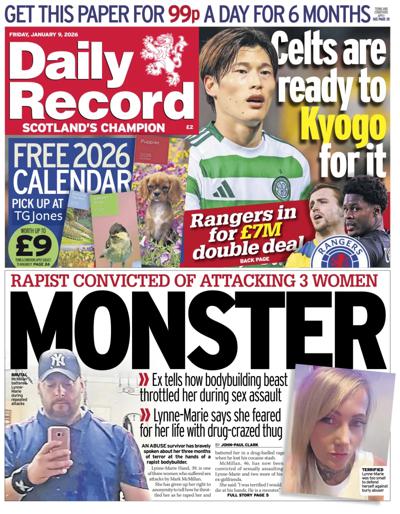 Daily Record Newspaper Front Page (UK) for 9 January 2026