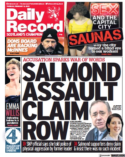 Daily Record Newspaper Front Page (UK) for 9 February 2021