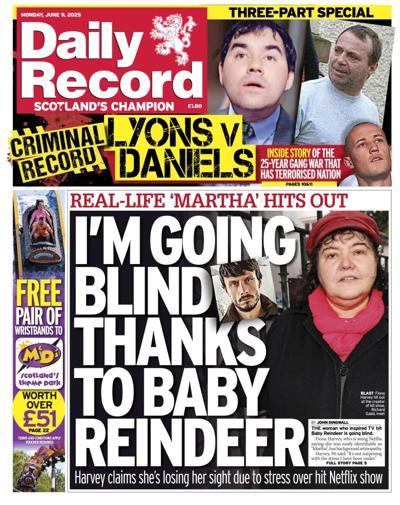 Daily Record Newspaper Front Page (UK) for 9 June 2025
