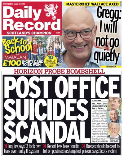 Daily Record Newspaper Front Page (UK) for 9 July 2025