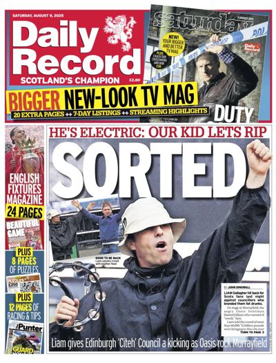 Daily Record Newspaper Front Page (UK) for 9 August 2025