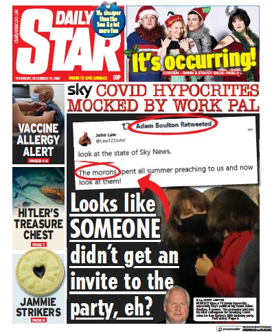 Daily Star Newspaper Front Page (UK) for 10 December 2020