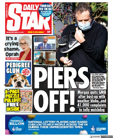 Daily Star Newspaper Front Page (UK) for 10 March 2021