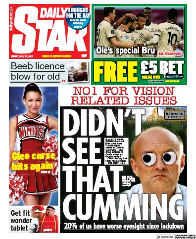 Daily Star Newspaper Front Page (UK) for 10 July 2020