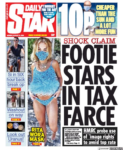 Daily Star Newspaper Front Page (UK) for 10 August 2020