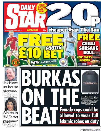 Daily Star Newspaper Front Page (UK) for 10 September 2016