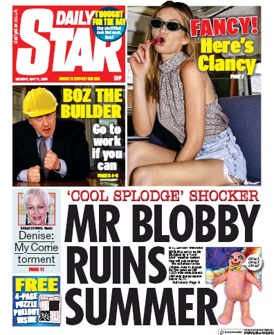 Daily Star Newspaper Front Page (UK) for 11 May 2020