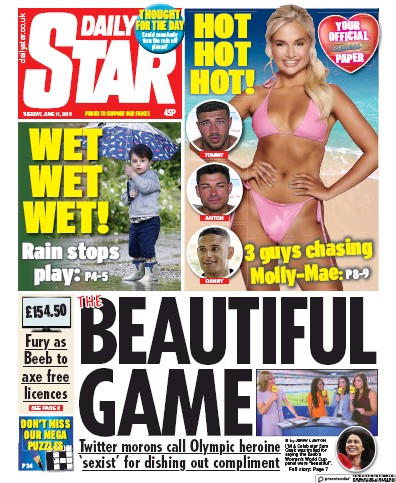 Daily Star Newspaper Front Page (UK) for 11 June 2019