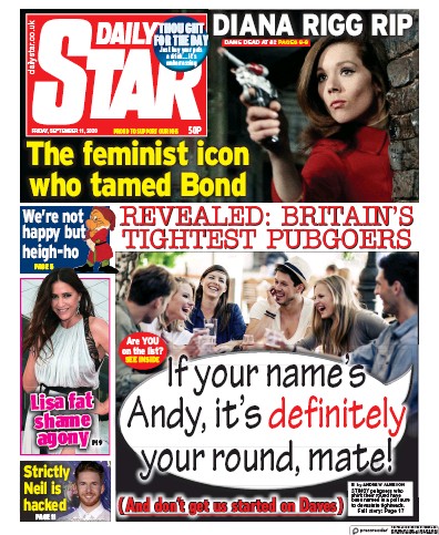 Daily Star Newspaper Front Page (UK) for 11 September 2020