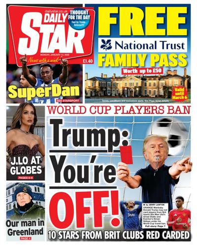 Daily Star Newspaper Front Page (UK) for 12 January 2026