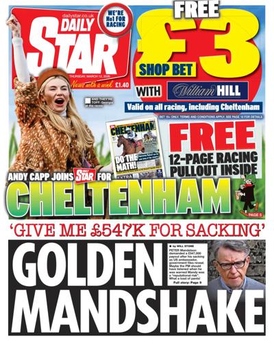 Daily Star Newspaper Front Page (UK) for 12 March 2026