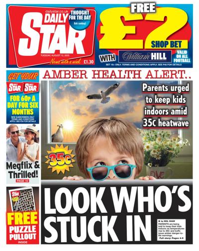 Daily Star Newspaper Front Page (UK) for 12 August 2025