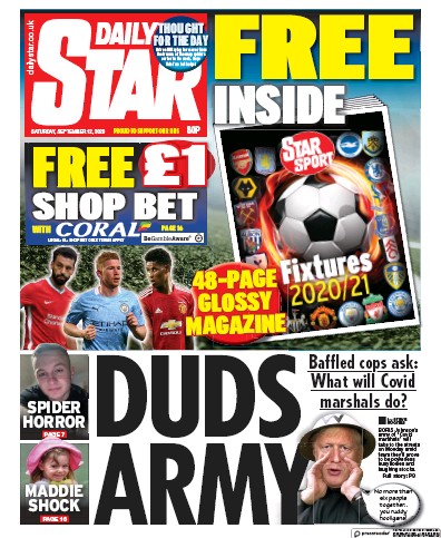 Daily Star Newspaper Front Page (UK) for 12 September 2020