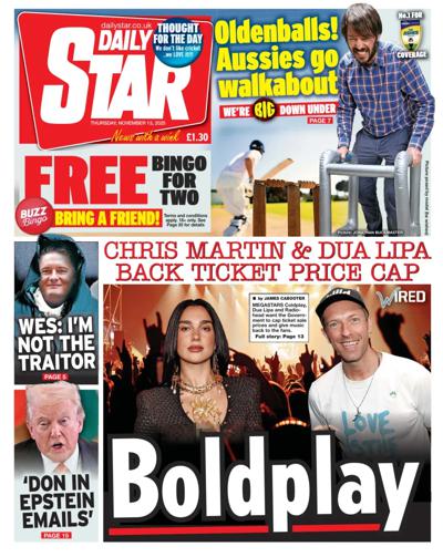 Daily Star Newspaper Front Page (UK) for 13 November 2025