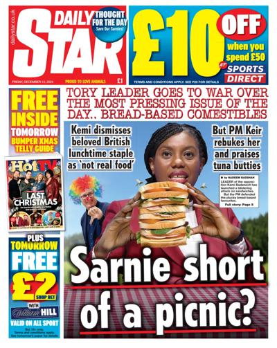 Daily Star Newspaper Front Page (UK) for 13 December 2024