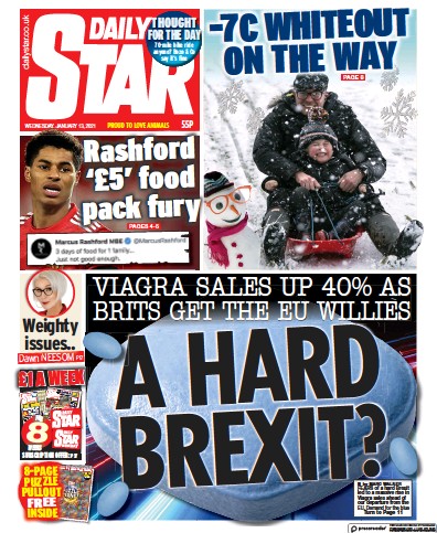 Daily Star Newspaper Front Page (UK) for 13 January 2021