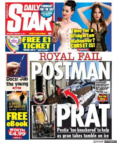 Daily Star Newspaper Front Page (UK) for 13 February 2021