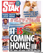 Daily Star (UK) Newspaper Front Page for 13 July 2021